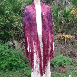 HANDMADE GORGEOUS Ombre Pink & Purple Knotted/Twisted/Weaved Wrap w/Long Fringe